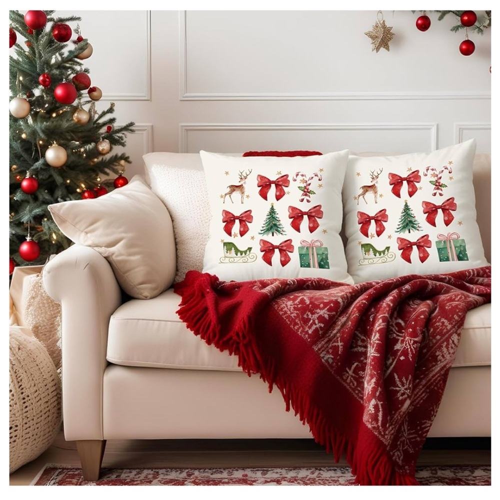 Christmas ribbon and deer Pillow Covers,2-18x18 pillow cover